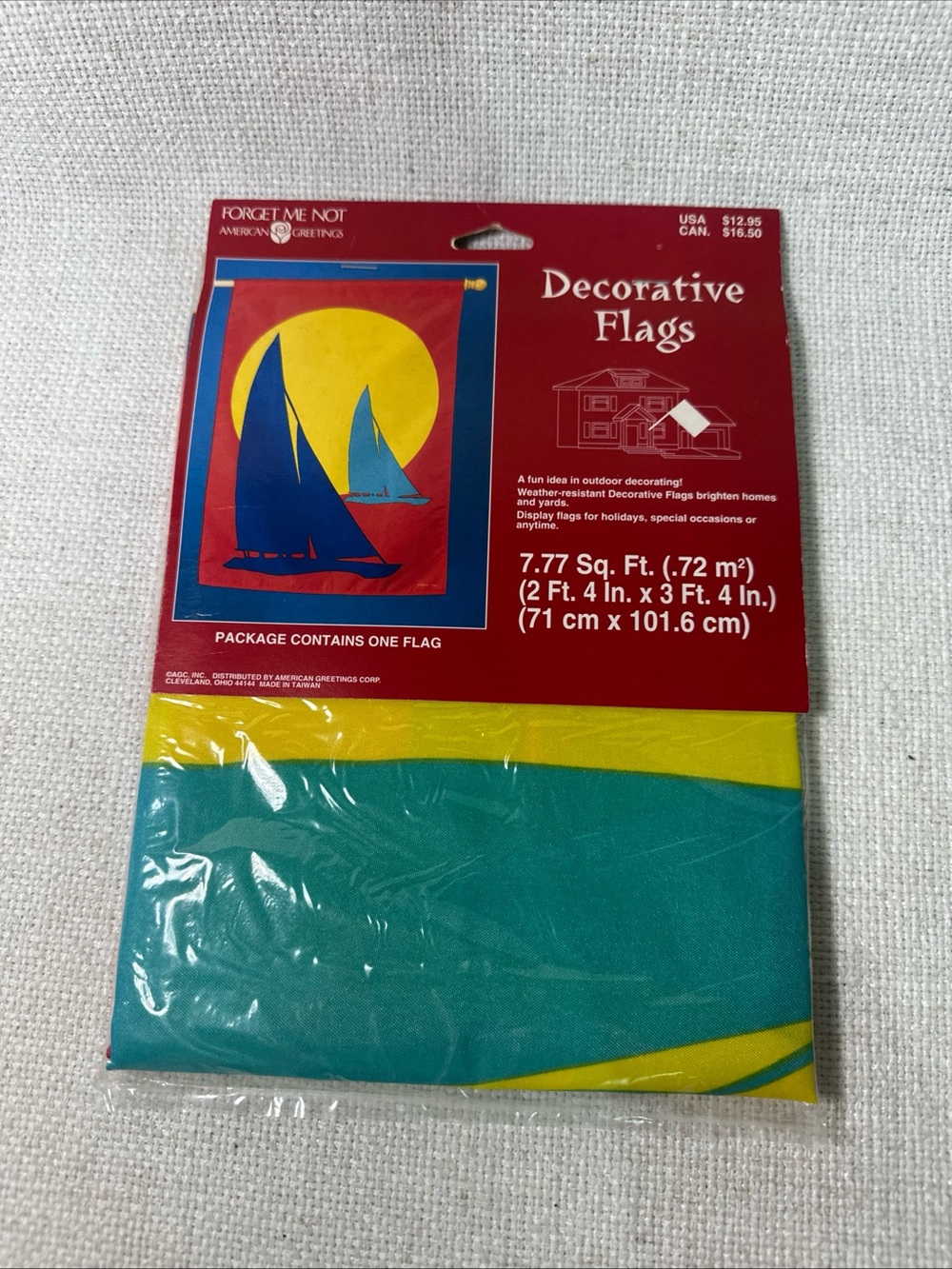 Forget Me Not Decorative Flag - Yellow & Teal Sailboat Design